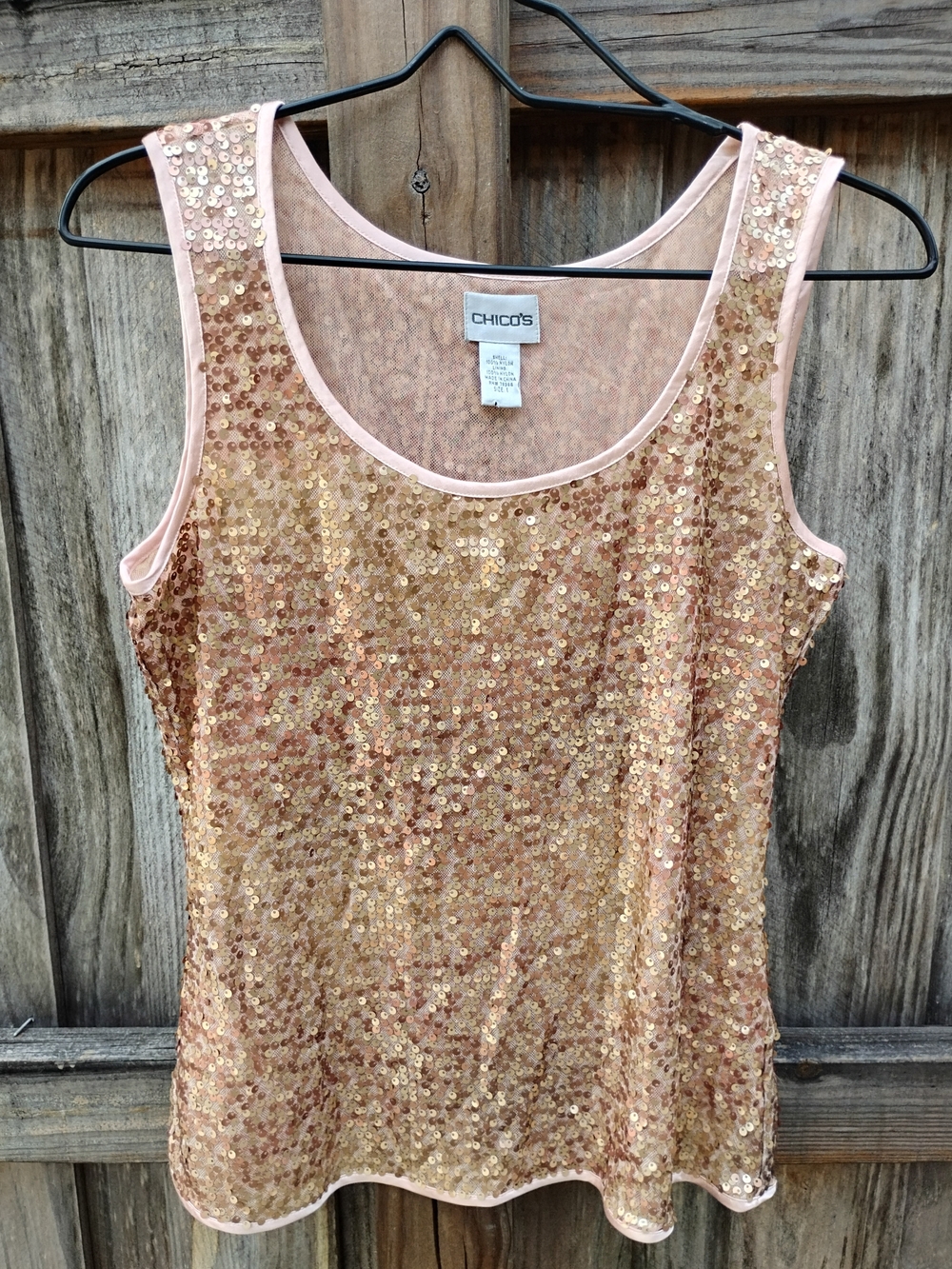 Chico's Rose Gold Sequin Tank Top Size 1 Size M